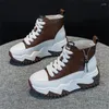 Casual Shoes 7cm äkta läderplattform kil chunky sneakers vårens höstens fotstövlar damstarter blandade färg kvinnor zip 33 40