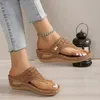 Clip Toe Wedge Heel Sandals for Women Summer PU Leather Platform Flip Flops Lys Lätt diabetiker Walking 240409