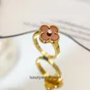 High End designer rings for vancleff New V Gold Lucky Clover Series Ring Womens Full Diamond Agate Natural White Shell Ring Original 1:1 With Real Logo