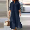 Casual Dresses Fashion Patchwork Ruffle Long Shirt Dress Lady Vintage Solid Full Sleeve Button Women Lapel Straight Maxi