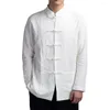 Men's Casual Shirts Men Autumn Shirt Lightweight Breathable Traditional Chinese Style Mandarin Collar With Long Sleeves