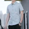 Men's Dress Shirts Clothing Shirt Man Tops Short Sleeve And Blouses For Men Green Office Business Social Slim Fit Original Hipster S I