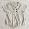 Summer Toddler Kids Stripe Bodysuit Boys Loose TurnDown Collar Jumpsuit Girl Baby Thin Shirt Crawlwear Onesie kläder 240411