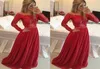 Abiti da ballo rosso manica lunga spalla una linea Appliques in pizzo sulla gonna in chiffon superiore con cocktail formale perla dres2339760