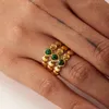 Three Layer Green Turquoise Stainless Steel Open Ring for Women Exquisite and Fashionable Plated 18k Gold Non Fading Jewelry