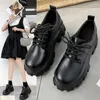 Scarpe casual Spring Women Women Single Black in pelle Spessa Spessa British Style Comfort Lace Up Platform