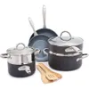 GreenPan Lima Hard Anodized Ceramic Non-Stick Pot Set - 18 Cooking Utensils, Grill & Pan Set PFAS Free, Oven Safe, Gray