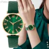 Wristwatches Luxury Ladies Brand Diamond Roman Design Lady Watches Dress Quartz Watch Fashion Green Leather Strap Women d240417