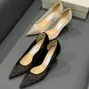 Designer Luxury Dress Shoes Jimmy High Heels Fashionable Classic Black Sparkling Girls Versatile Strap High Heels