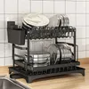 2 Tiers Kitchen Dish Bowl Drainer Storage Rack With Chopstick Cage Space Saver Kitchen Counter Organizer Tableware Drainboard 240417