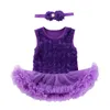 Vestidos de menina nascida menina meninas aniversário tutu vestido rosa macacão bodysuits renda saia macacões sem mangas com fita de cabeça