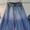 Jean pour femmes Fashion Plaid Drilling Denim Pantums 2024 Spring Summer Thin High Wistr Loose Dropping Mop Ligne Pantalon Femme