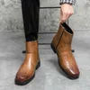 Men de glissière Vintage Cowboy en cuir en cuir haute chaîne Punk Chaussures Bottes de cheval de la mode HOMME