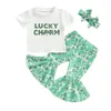 Clothing Sets St Patrick S Day Baby Girl Outfit Toddler Born Short Sleeve T-shirt Shamrock Flare Pants Headband 3Pcs Clothes Set