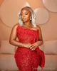 2024 Plus Size Red Prom -jurken voor zwarte vrouwen avondjurken Elegante beloningen lovertjes Lace Beading Tassel Verjaardagsfeestjurk Tweede receptie Tjurns AM715