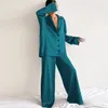 Txii satin satin sleepy sleep explue low sexy pajamas for women alse-prished long learves wide reg pants suits 240408