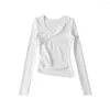 T-shirts pour femmes 2024 Style de début de printemps American Sexy Poitrine Cut Out Cross Round Neck Slim Fit Inner Wear Slimming longoué