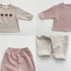 Ensembles de vêtements Spring Kids Clothes Set Boy Girl Baby Waffle Cartoon Carton Long Manche Pantalon solide 2pcs