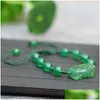 Beaded Natural Green Chalcedony Bracelet Carved Pixiu Round Beads Bangles Gift For Womens Jades Stone Jewelry Strands Drop Delivery Br Dh9Gj