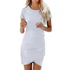 Casual Dresses Women's 2024 Summer Beach Dress Round Neck Short Sleeve Wrap Party Club Pleated Slim T Shirt Fashionabla