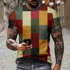 Men's T-Shirts Mens Plaid 3D Pattern T-shirt Summer Casual Pullover Mens Fashion Loose Sleeve Top