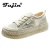 Casual Shoes Fujin 4cm 2024 Air Mesh Synthetic Platform Wedge Flats Chunky Sneaker Leather Comfy High Brand Spring Summer Hollow