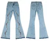 Kvinnors jeans blomma broderade flare denim byxor kvinnor sexig elastisk mager