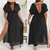 Dormine Long Skirt Beach Coverup Abbigliamento da donna Plus Size 2024 Fashion Flit Deep V Wele Waist Black Abito 240412