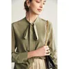 Women's Blouses Tops Silk Floral Office Formal Casual Dress Shirts Plus Large Size Spring Summer Sexy Haut Green Pink Bow Tie