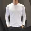 Mens T-shirt Solid Long-sleeved Solid Bottoming Shirt Slim O-neck Smooth Loose Autumn White Black Oversize Casual Full 240412