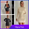 Casual Dresses 10pcs Bulk Items Wholesale Lots Mini Dress For Women 2024 Long Sleeve Backless Bodycon Vestidos Party Streetwear Robes M13289