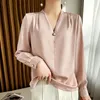 Blouses feminina Mulheres Moda Elegante blusa de seda elegante Camisa casual de decote em V Spring SMERGEM MULHER MULHER INLAIDA PARELA TOP