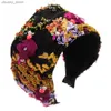 Headbands Ultra Wide Seven Color Patchwork Sequin Headband Fashion Hair Accessories Women Lace Flower Embroidery Pearls Hairband Hair Band Y240417