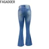 Women's Jeans FAGADOER Light Blue Spring Denim Flared Pants Women High Waisted Button Pocket Skinny Jean Trousers Fashion Cowboy Bottoms