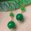 Dangle Earrings Fashion Green Round Hetian Jade Jadeite Beads Gold Unisex Gemstone Bohemian Bridal Everyday Hoop Anniversary