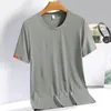 Heren Summer Ice Silk T -shirt Sweatshirt Ronde Hals Simple Running Fitness Suit dun ademend snel drogen T 240403