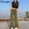 Women's Jeans Y2k Low Rise Straight Cargo Pants Casual Drawstring Green Panelled Mom Women Streetwear Lace Up Baggy Wide Leg Sweatpants
