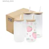 Garrafa de água CA US Warehouse 16oz Sublimation Copos canecas de cerveja com tampas de bambu e copos de palha Diy em branco latas de transferência de calor coquetel xícaras geladas pedreiro l48