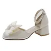 ارتداء أحذية Comemore French Mary Jane Women's Heel Square Square Toe Shoe 2024 Bow Pearls Hide