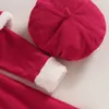 女の子のドレスキッズガールズクリスマスドレス服ロングスリーブパッチワーク弓ボタン閉鎖ジャケット2PCSクリスマスパーティー服