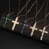 Mode Trend Diamond Chain Womens Mens smycken Guldhänge blinkande tvärs rostfritt stålhalsband