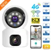 Sistem SIM KARTI 4G Kamera Kapalı Çift Lens Mini IP Kamera 2K 4MP WiFi Kablosuz Güvenlik Gece Görüşü Camara Video Gözetim V380 Pro