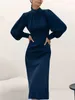 Casual Dresses 2024 Spring/Summer High Neck Long Sleeved Dress Commuting Style Mid Length Waist Cocktail A-line