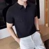 Herrpolos ihålig stickad t-shirt för män sommaren V-ringning Kort ärm Slim Male Casual Polo Shirts Fashion Korean Playeras Para Hombres