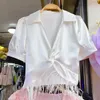 Blouses femininas 2024 Roupas de verão Elegantes Socialite Burr Mercerizado Tecido de Acetato de Camisa de manga curta Blusas femininas elegantes