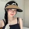 Visir Sweet Bow Knot Straw Hat Vuxna Kvinna UV Sunscreen Beach Hats Y2K Fashions Summer Lady Folding Tomt Tak Kapslar Kvinnor Y240417