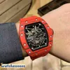 Uxury Watch Date Business Leisure Carbon Fiber Red Personalized Hollowed Out Mens Automatic Mechanical Watch Tape Trendy Men 8Gu0