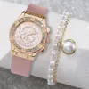 Wristwatches One Watches And Bracelet Set Luxury Rhinestone Women Fashion Elegant Wristwatch Quartz Watch For Girl Ladies Clock Relogio