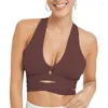Camisas ativas Al Bra Strap Extrap Sports Sports Multi-Wear Halter pescoço Deep V Nude Yoga