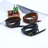 Link Bracelets Trendy Bracelet Vintage Punk Belt Bangle Wristband Men Gift Multilayer Faux Leather Adjustable Length Buckle Letter